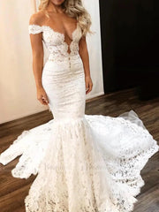 Sexy Mermaid Lace Wedding Dresses Off the Shoulder Bridal Dress VW1297