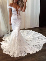 Sexy Mermaid Lace Wedding Dresses Off the Shoulder Bridal Dress VW1297
