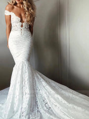 Sexy Mermaid Lace Wedding Dresses Off the Shoulder Bridal Dress VW1297