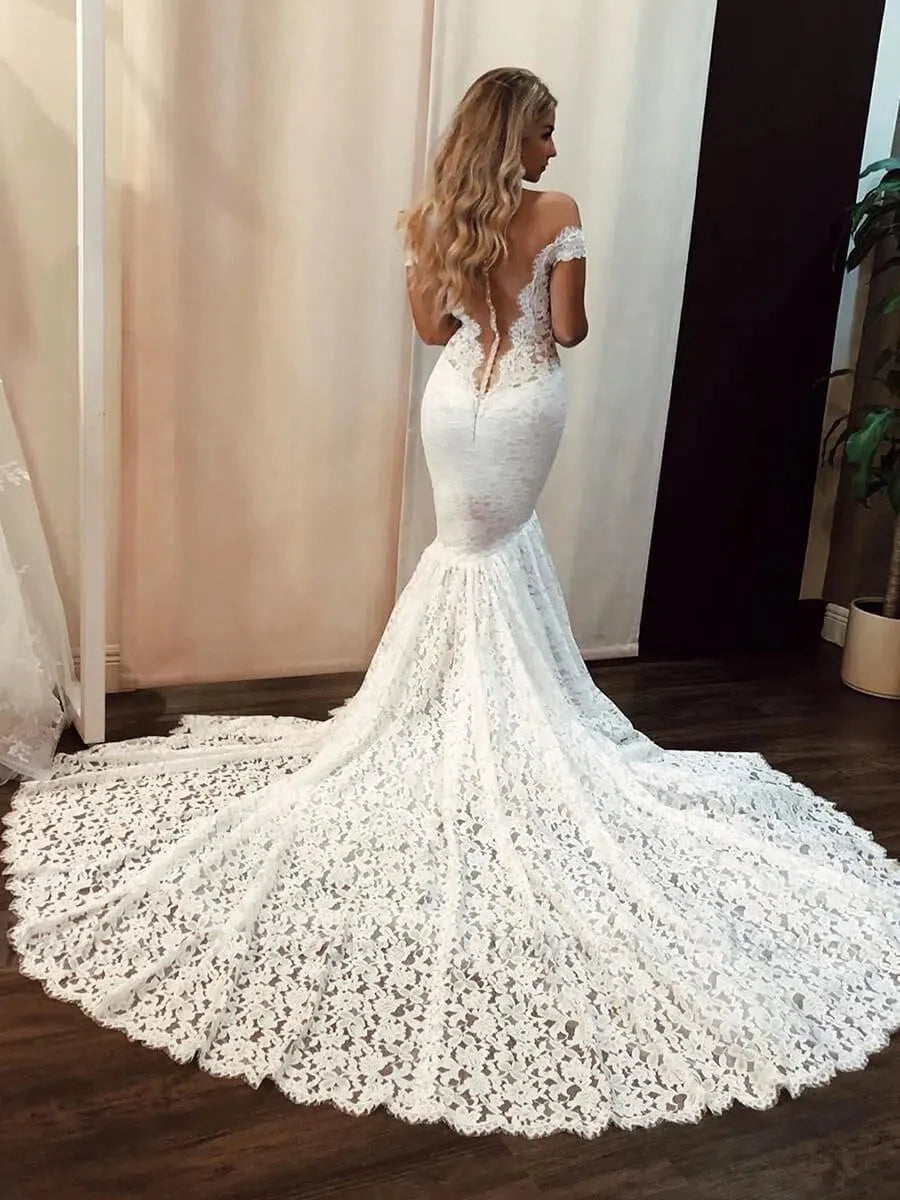 Sexy Mermaid Lace Wedding Dresses Off the Shoulder Bridal Dress VW1297