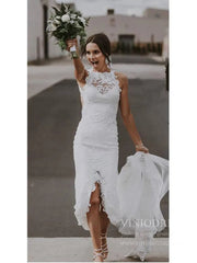 Sexy Open Back Mermaid Lace Boho Wedding Dresses with Slit VW1396