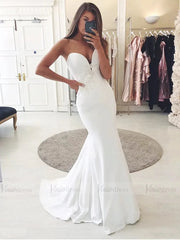 Sexy Plunging V Neck Satin Mermaid Wedding Dresses 2019 VW1325