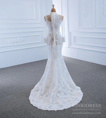 Sexy Sheer Lace Mermaid Wedding Dresses with Sleeves VW1782