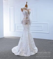 Sexy Sheer Lace Mermaid Wedding Dresses with Sleeves VW1782