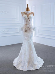 Sexy Sheer Lace Mermaid Wedding Dresses with Sleeves VW1782