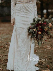 Sheath Lace Boho Wedding Dresses with Long Sleeves VW1183