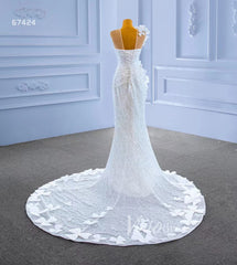 Shiny Beaded Floral Lace Mermaid Wedding Dresses 67424