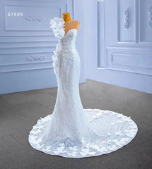 Shiny Beaded Floral Lace Mermaid Wedding Dresses 67424