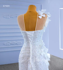 Shiny Beaded Floral Lace Mermaid Wedding Dresses 67424