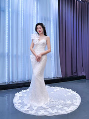 Shiny Beaded Floral Lace Mermaid Wedding Dresses 67424