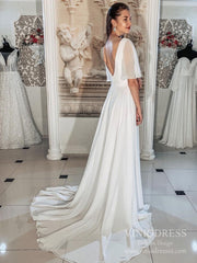 Short Sleeve A-line Chiffon Beach Wedding Dresses VW1820