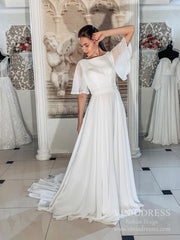 Short Sleeve A-line Chiffon Beach Wedding Dresses VW1820