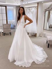 Simple A-line Beach Wedding Dresses Open Back VW1863