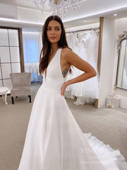 Simple A-line Beach Wedding Dresses Open Back VW1863