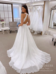 Simple A-line Beach Wedding Dresses Open Back VW1863