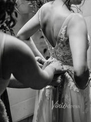 Simple A-line Beach Wedding Dresses with Lace Top VW1090