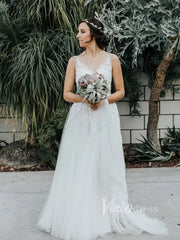 Simple A-line Beach Wedding Dresses with Lace Top VW1090