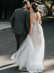 Simple A-line Beach Wedding Dresses with Lace Top VW1090