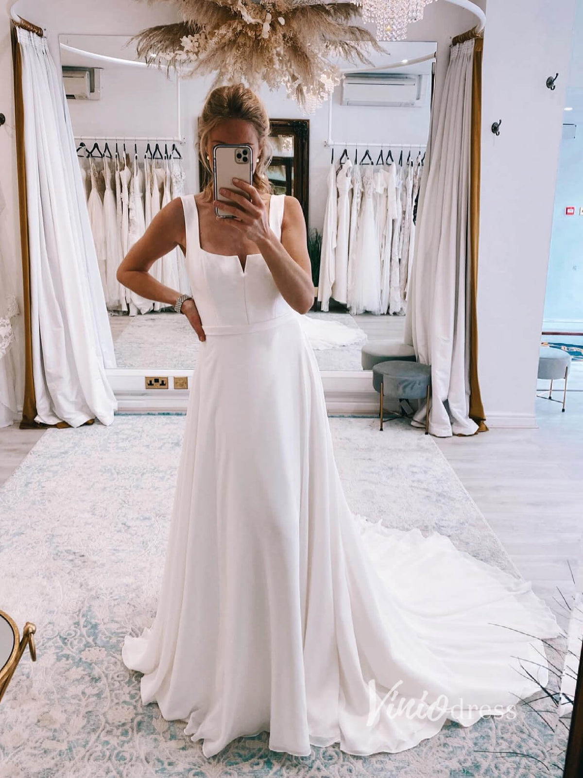 Simple A-line Modern Wedding Dresses Square Neck Minimalist Wedding Dress VW2144