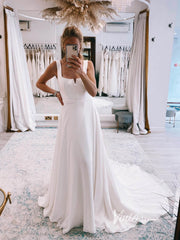 Simple A-line Modern Wedding Dresses Square Neck Minimalist Wedding Dress VW2144