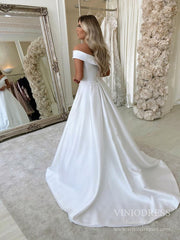 Simple A-line Wedding Dresses Off the Shoulder Satin Bridal Dress VW1553