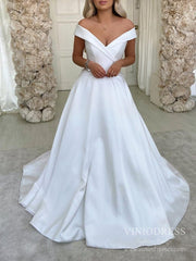Simple A-line Wedding Dresses Off the Shoulder Satin Bridal Dress VW1553