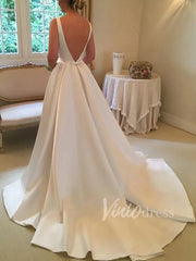 Simple Backless Satin Wedding Dresses Chapel Train VW1237