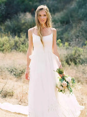 Simple Beach Wedding Dresses with Spaghetti Straps VW1399