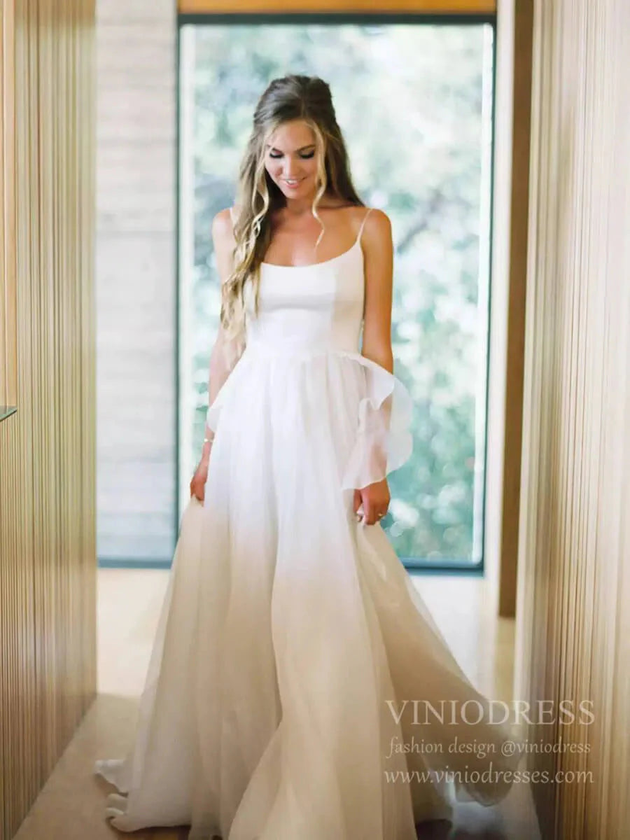 Simple Beach Wedding Dresses with Spaghetti Straps VW1399