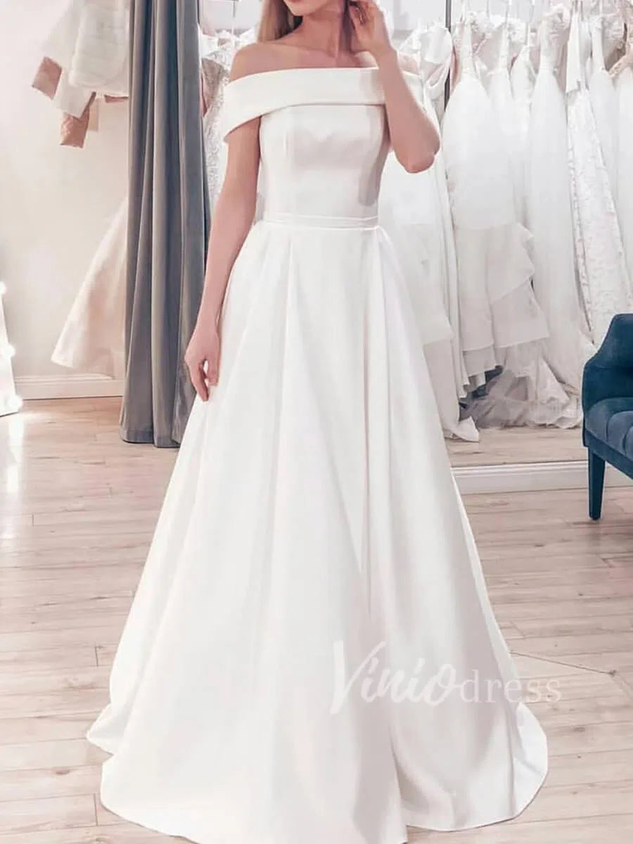 Simple Elegant Satin Wedding Dresses Off the Shoulder VW1256