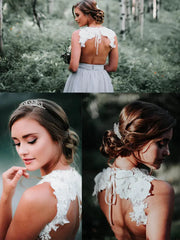 Simple Grey Rustic Wedding Dresses Lace Appliqued Chiffon Wedding Dress VW1418