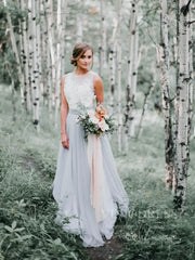 Simple Grey Rustic Wedding Dresses Lace Appliqued Chiffon Wedding Dress VW1418