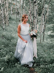 Simple Grey Rustic Wedding Dresses Lace Appliqued Chiffon Wedding Dress VW1418