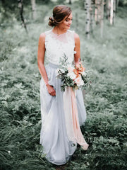 Simple Grey Rustic Wedding Dresses Lace Appliqued Chiffon Wedding Dress VW1418