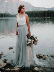 Simple Grey Rustic Wedding Dresses Lace Appliqued Chiffon Wedding Dress VW1418