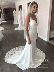 Simple Lace Mermaid Wedding Dresses with Beaded Straps VW1431
