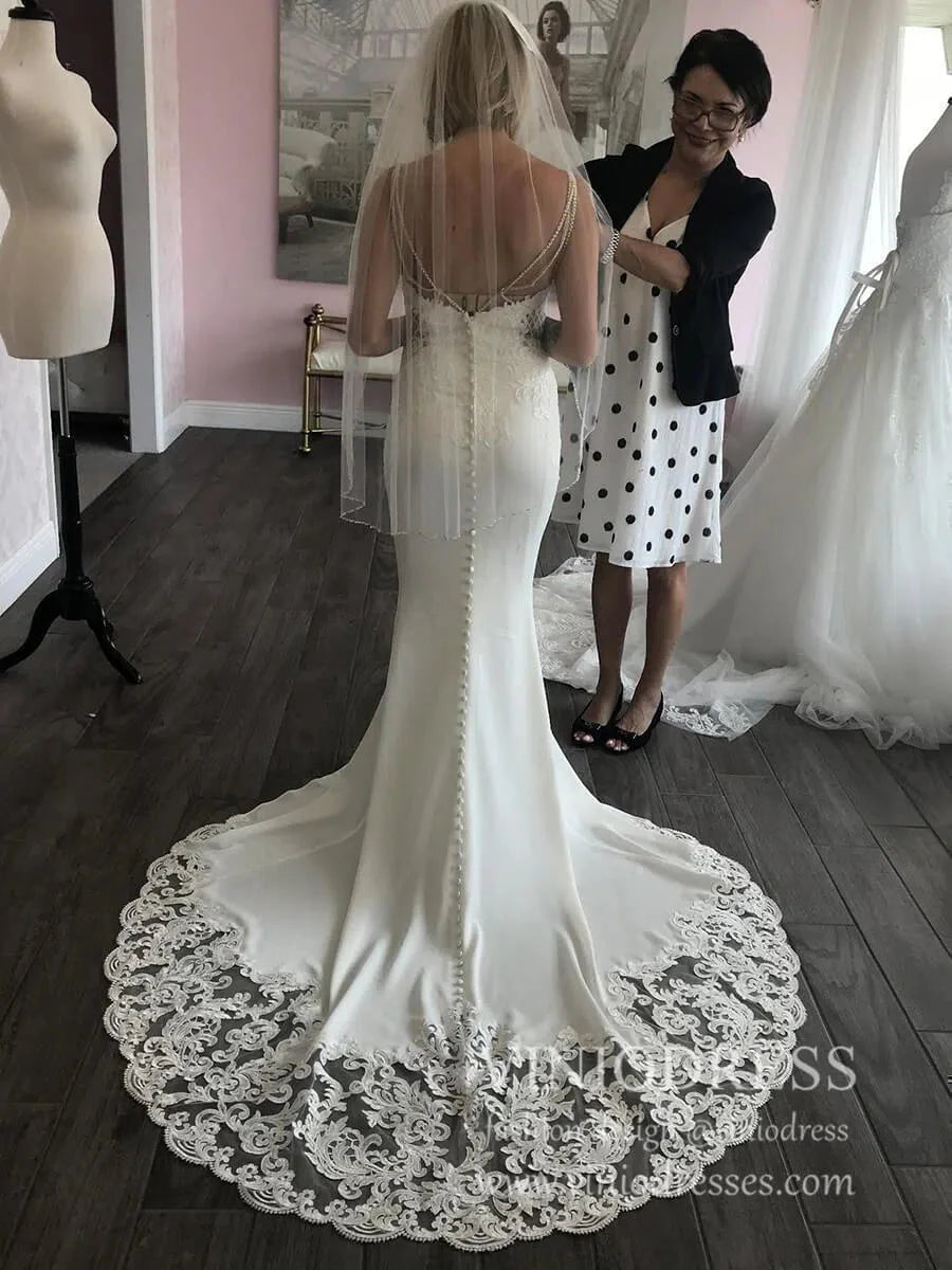 Simple Lace Mermaid Wedding Dresses with Beaded Straps VW1431