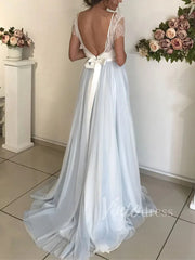 Simple Light Blue Beach Wedding Dresses with Sash VW1263