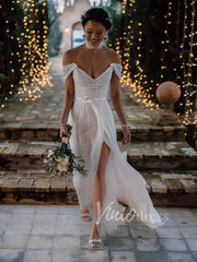 Simple Long Chiffon Boho Wedding Dresses Beach Bridal Dress VW1221