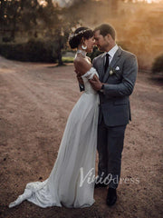 Simple Long Chiffon Boho Wedding Dresses Beach Bridal Dress VW1221