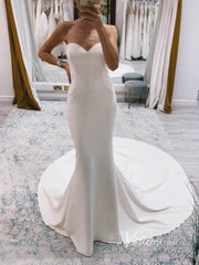 Simple Mermaid Satin Wedding Dresses Strapless Minimalist Dress VW2139