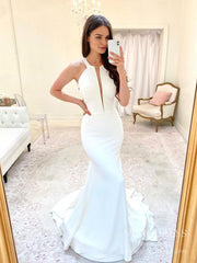 Simple Minimalist Satin Mermaid Wedding Dresses VW1876B