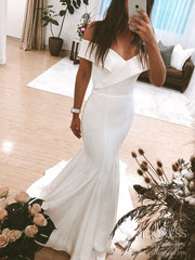 Simple Minimalist Wedding Dresses Satin Off the Shoulder Bridal Gown VW1558