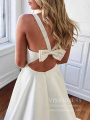 Simple Minimalist Wedding Dresses with Pockets & Bow VW1446