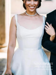 Simple Modest Satin Ourdoor Wedding Dresses with Wide Straps VW1390