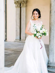 Simple Modest Satin Ourdoor Wedding Dresses with Wide Straps VW1390