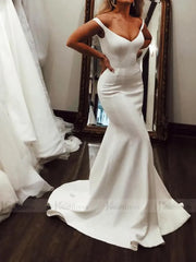 Simple Off the Shoulder Satin Mermaid Wedding Dresses for Curvy Bride VW1328
