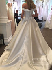 Simple Off the Shoulder Wedding Dresses with Pockets VW1394