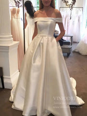 Simple Off the Shoulder Wedding Dresses with Pockets VW1394