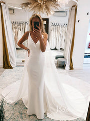 Simple Satin Modern Wedding Dresses with Cape VW2143